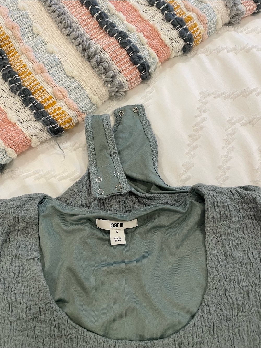 Bar III Sage Green Textured Scoop Neck Bodysuit - Picture 5 of 5